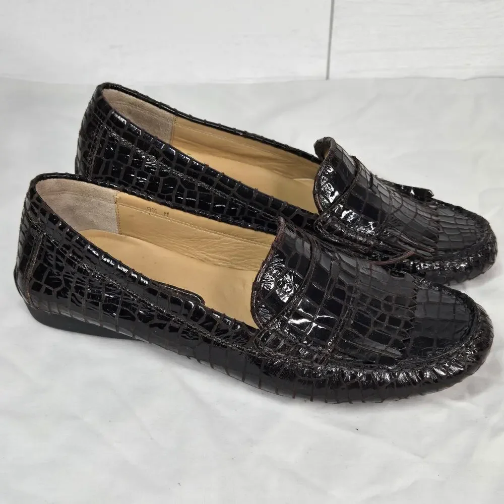 VanEli Brown Croc Embossed Patent Leather Loafers Moccasin Flats Women Size 9.5M